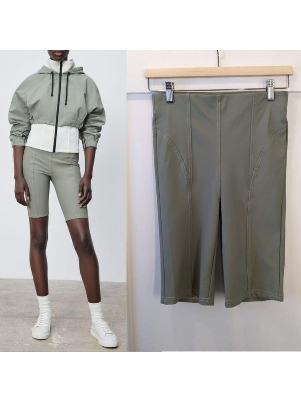NEW Zara | Green topstitched bike shorts